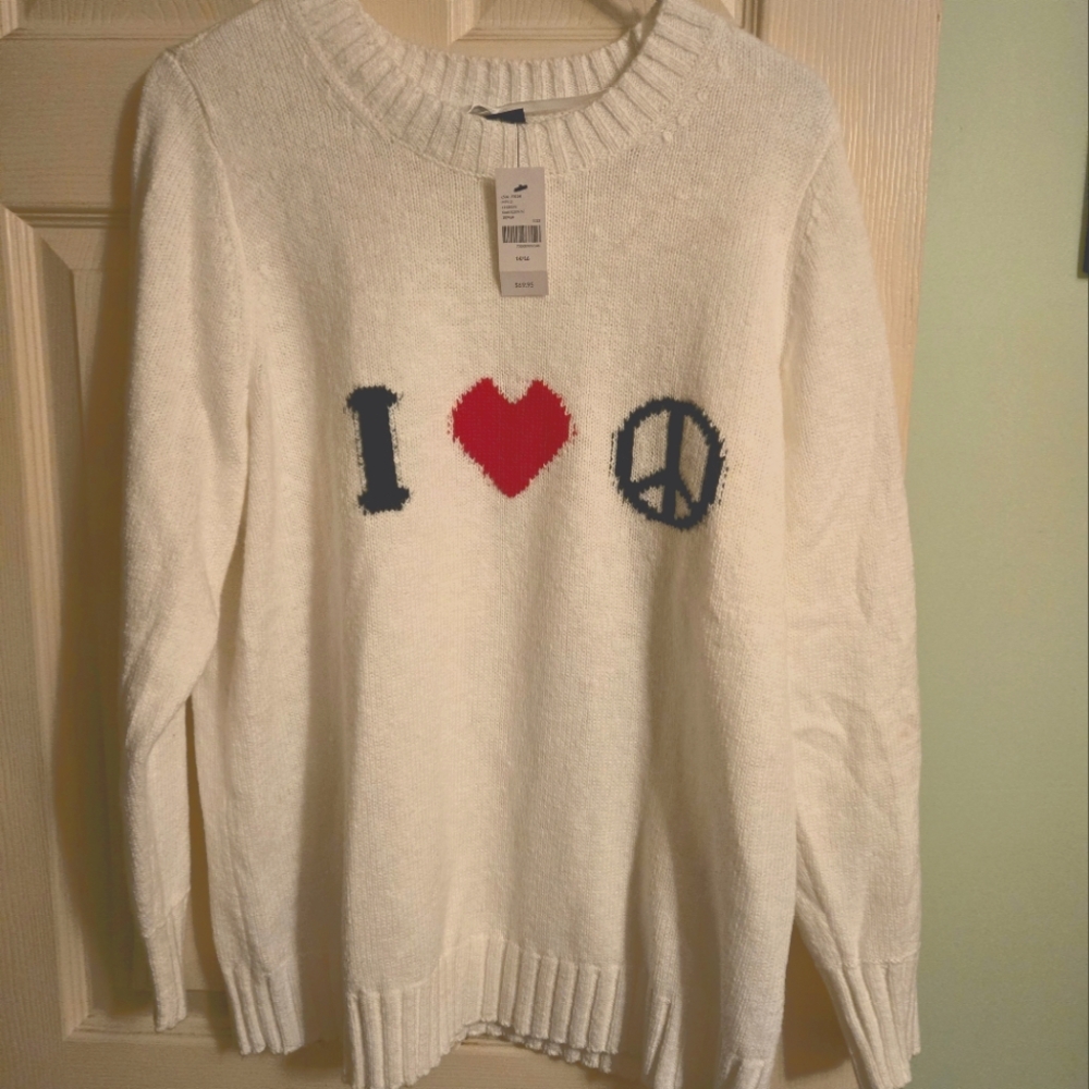 I ❤️ peace white sweater NWT